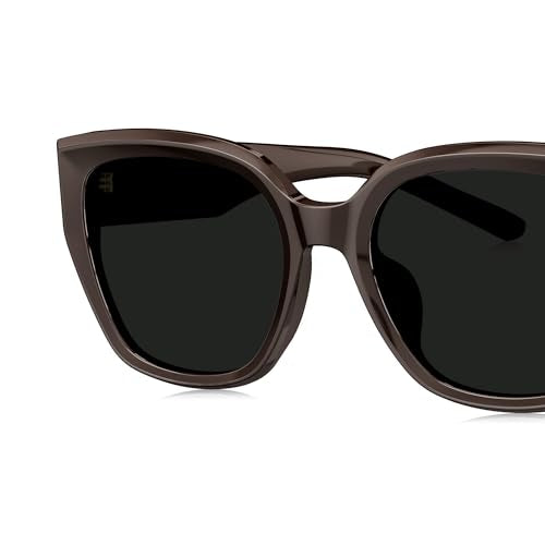 BOLON Women Trendy Cat Eye Polarized Sunglasses, Exclusive Eyewear Brand of EssilorLuxottica - color: Solid Coffee/Grey Polarized Small
