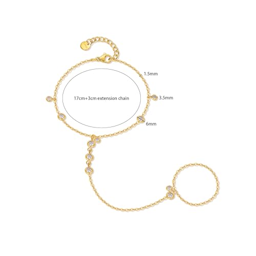 Hand Chain Bracelet Stainless Steel Finger Ring Bracelet Adjustable Gold Plated Hand Chain CZ Stackable Boho Minimalist Jewelry for Women - color: Gold Hand Chain Bracelet AN134G