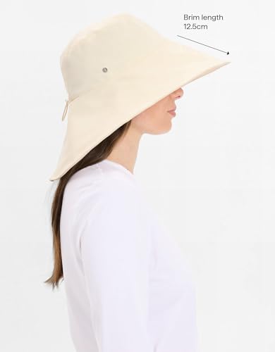 Solbari Ultra Wide Brim Sun Hat UPF 50+ Packable UV Sun Protection Hats with Full Coverage Brim - color: Vanilla / Beige, size: Small-Medium