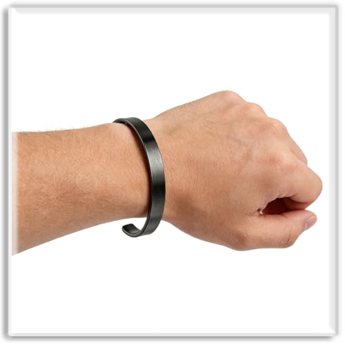 Xusamss Open Cuff Bracelet for Men Stainless Steel Wide Flat Bangle, Simple Mens Jewelry, Polished Steel Bracelet Band for Men, Wide Cuff Bracelet - color: Black