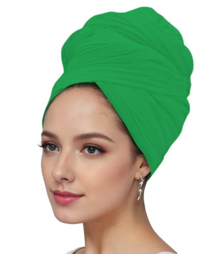 vabovin Head Wraps for Black Women Stretch Jersey Knit Turban Headwrap Solid Color Headscarf Headband Shawl - color: 30- Leaf Green