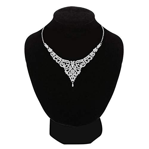 Hapibuy Crystal Wedding Jewelry Set Necklace Earring Set For Women and Brides Rose Gold and Silver Bridal Statement Jewelry sets - color: Silver necklace earring bracelet