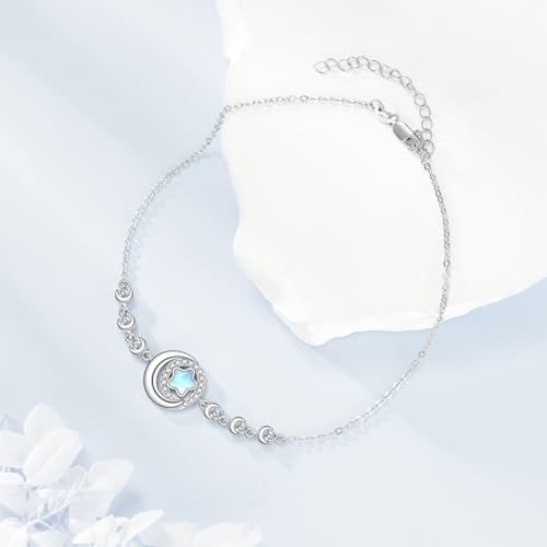 YAFEINI Ankle Bracelets for Women Sterling Silver Mermaid Turtle Ladybug Butterfly Moon Star Pineapple Anklet Link Chain Anklets Jewelry Gifts for Women - style: Star moon anklet