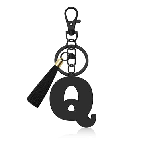 Oubaka Initial Monogram A-Z Keychain for Women, Cute Initial Letter Keychain with Tassel for Handbag Car Key Bag Keyring - color: Black-q