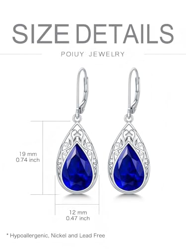 POIUY Gifts for Women Hypoallergenic Teardrop Filigree Birthstone Leverback Dangle Earrings 18K White Gold Fashion Jewelry Anniversary Wedding Birthday Gifts for Women Daughter Sister Girlfriend Wife - style: 9-September Birthstone Earrings