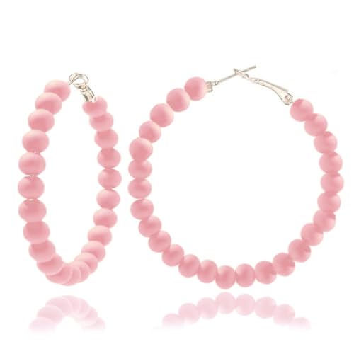 Chic Resin Beaded Hoop Earrings Colorful Candy-colored Acrylic Circular Round Dangling Boho Earrings for Women Minimalist 80S Geometric Party Jewelry - color: pink