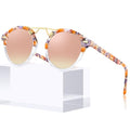 CARFIA Double Bridge Small Acetate Sunglasses for Women Polarized, Retro Metal Brow Ladies Sunnies Fashion Round Eyewears - color: 6. Pink White Tortoise Frame Pink Mirrored