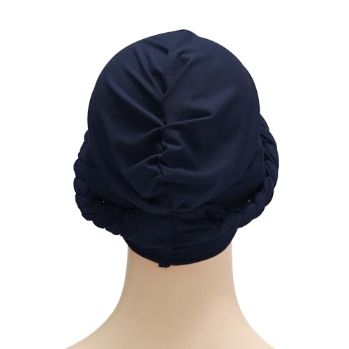 ZLYC Chemo Headwear for Women Pre Tied Turban Headwear Lightweight Beanie Hat - color: Braid Navy