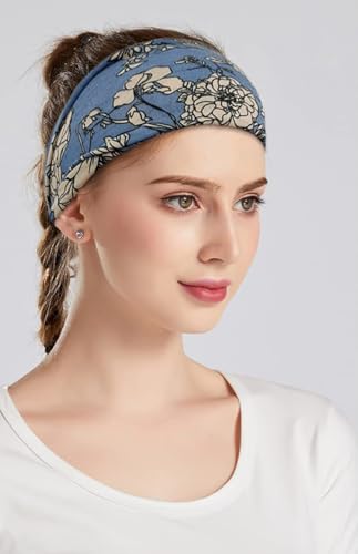 Boho Headband Fashion Wide Headband Knoted Turban Yoga Workout Head Bands Hair Accessories For Women (flower3, Pack of 1) - color: flower3, size: 1 Count (Pack of 1)