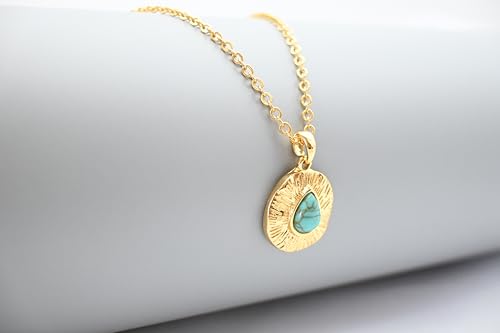 ZANNAH 18K Gold Turquoise Pendant Necklace for Women - Natural Howlite Stone & Gold Jewelry, Adjustable 15"- 18.94" Long Chain for V-Neck Outfits