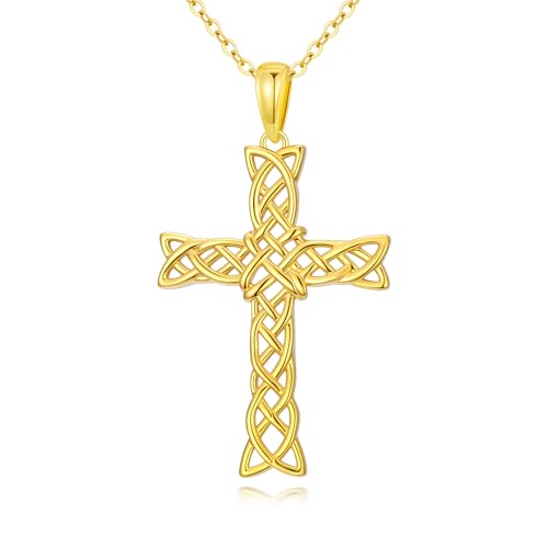 14K Gold Cross Necklace Gold Cross Pendant Necklace Christian Faith Jewelry Gifts for Women - style: B-Celtic Cross