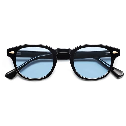 SOJOS Retro Small Round Sunglasses for Men Women Trendy Circle Style UV400 Lenses Unisex Sun Glasses SJ2251 - color: Black/Blue