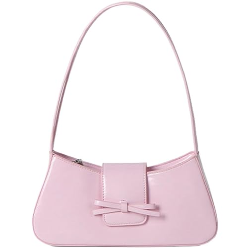 Shoulder Bags for Women Coquette Bow Purse Y2k Bag Small Cute Purses Mini Hobo Handbag Faux Leather Shoulder Purse - color: Pink