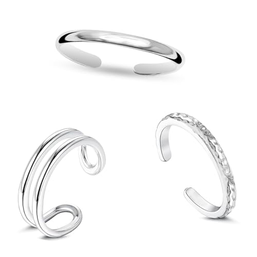 LeCalla 925 Sterling Silver Open Toe Rings Set for Women Adjustable Minimalist Toe Rings Summer Beach Foot Jewelry - color: 08. Trio (3 PCS)