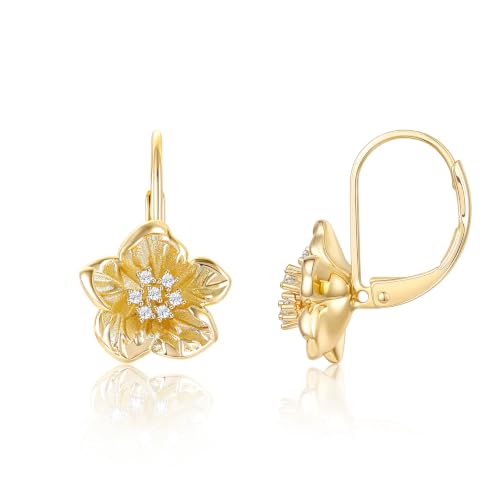 Mameloly Flower Earrings for Women Dainty 14K Gold Plated White Freshwater Pearl Stud Earrings Hypoallergenic - color: CZ Flower