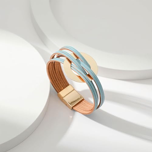 Long tiantian Leather Wrap Bracelets for Women Circle Rhinestones Boho Layered Bracelet Cuff Bangle Bracelet Jewelry Birthday Gifts for Women Holiday Outfits - color: B4:blue
