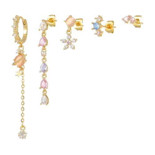 6pcs Gold Hoop Earring Stacks For Women Dainty Colorful Cubic Zirconia Huggie Earrings 18k Gold Hoop Earrings Cartilage Stud Earring Sets For Multiple Piercing - style: Fashion-D