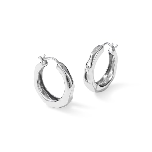 ARSIS Mix & Match 18K Gold-Plated Hoop Earrings for Women, Hypoallergenic, 925 Sterling Silver Posts, Organic Textured Design, Lightweight Hoops in Gold/Silver/Rose Gold, Jewelry Gift for Her - color: Silver-20mm, size: 20mm