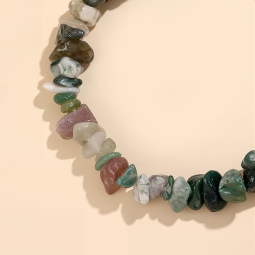 Natural Gemstone Beads Bracelets Healing Crystal Stone Beaded Bracelet for Women Men Handmade Spiritual Jewelry Gifts - color: India Agate, size: Chips Beads