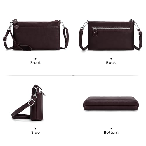 befen Genuine Leather Wristlet Clutch Wallet Purses with RFID Blocking, Small Crossbody Bags Shoulder Handbag for Women - color: Coffee