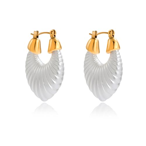 Fullpop Vintage Earrings for Women, Chunky 14K Gold Plated Resin Hoop Earrings Lightweight Hollow Drop Earrings Hypoallergenic Earrings for Women Vintage Anthropologie Jewelry Gifts for Women - size: U Shape-White A