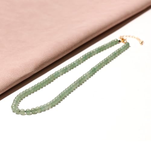 Simple Choker Necklace for Women Real Stone and Crystals Necklaces 4mm Beaded Choker Jewelry Meditation Gift for Women (16"+2") - style: Aventurine