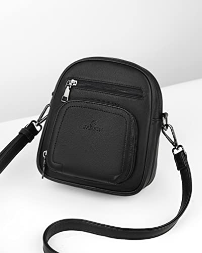 FADEON Small Purses for Women Crossbody Bags, Designer PU Leather Mini Cross Body Purse Travel Shoulder Bag Card Slots - color: Pure Black Retro Style
