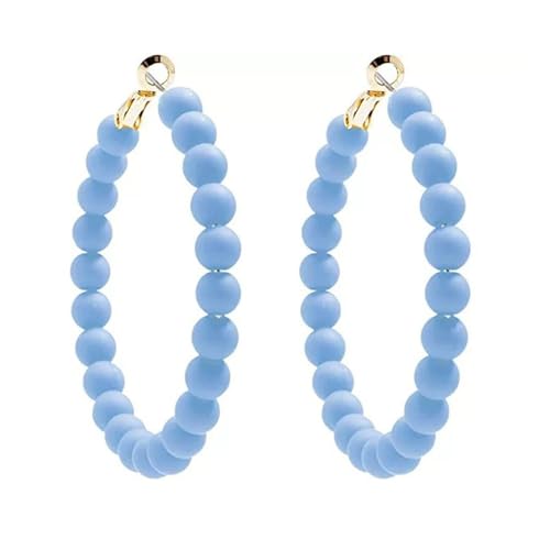 Bohemian Colorful Acrylic Resin Matte Beads Round Circle Hoop Drop Dangle Minimalist Chic Lightweight Earrings for Women Boho Geometric Beaded Statement Jewelry - color: blue