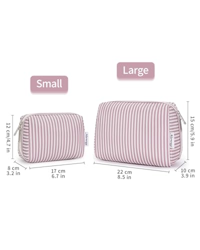 Narwey Small Striped Makeup Bag for Purse Mini Cosmetic Bag Travel Makeup Pouch Zipper Pouch Cute Make up Bags with Compartments for Women Girls (Dusty Rose Stripe, Small) - color: A-Dusty Rose Stripe, style: Small
