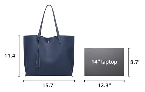 Dreubea Women's Soft Faux Leather Tote Shoulder Bag from, Big Capacity Tassel Handbag - color: Dark Blue