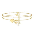 M MOOHAM Gold Initial Ankle Bracelets for Women - Layered Heart Letter A-Z Initial Dainty Gold Anklets for Women Waterproof, Womens Anklets Jewelry Birthday Gifts Jewelry - color: G
