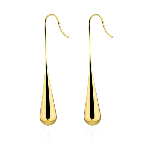 Long Gold Earrings Dangle Drop For Women Fashion Simple Teardrop Big Earrings - color: Gold