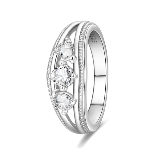 KUNSIR 925 Sterling Silver Rings Classic Cubic Zirconia Eternity Promise Statement Anniversary Wedding Bands Engagement Rings for Women Infinity Forever Love Ring Size 7-9 - style: Crystal Sugar Ring