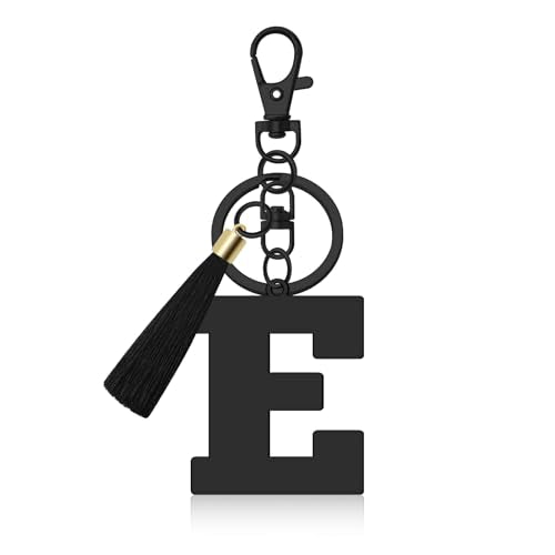 Oubaka Initial Monogram A-Z Keychain for Women, Cute Initial Letter Keychain with Tassel for Handbag Car Key Bag Keyring - color: Black-e