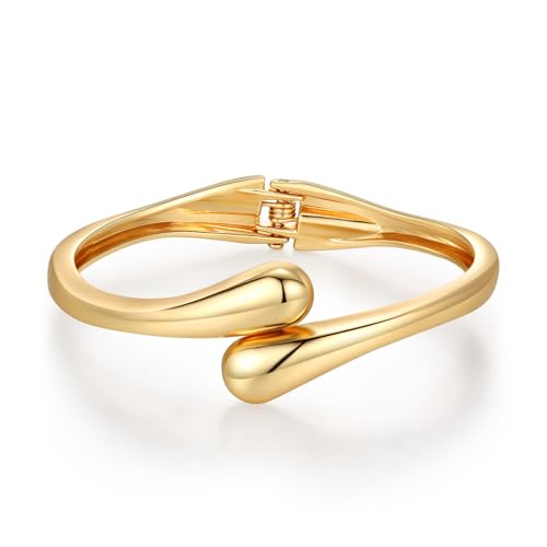 Chunky Gold Bangle Bracelets for Women Trendy 14K Gold Plated Cuff Bracelets Stack, Dainty Gold Bracelet Sets Non Tarnish Fashion Jewelry Gift - style: 1pc-Gold-TwinDrop