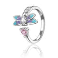 PARCOM Adjustable Women Stackable Ring, 925 Sterling Silver Open Rings - Trendy Eternity Cubic Zirconia Stackable Band Engagement Promise Ring for Her, Hypoallergenic Non Tarnish Nature Bird Floral Thumb Rings - color: Dragonfly Heart