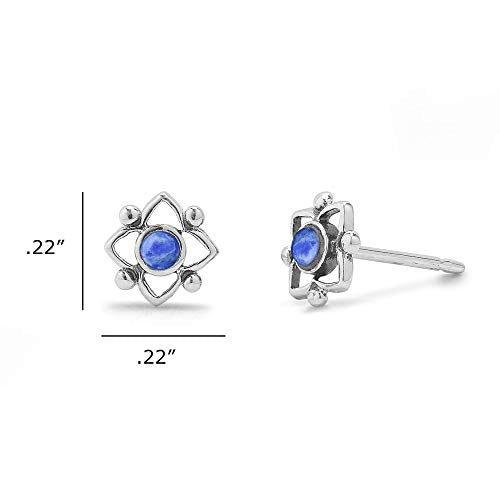 Boma Jewelry Sterling Silver Flower Shaped Dot Stud Earring - color: Lapis