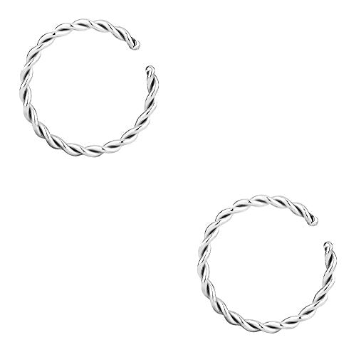 Forbidden Body Jewelry Nose Rings Set Surgical Steel Braided Hoops for Pierced and Fake Nose and Cartilage Piercings 14G-20G - style: 16g 8mm Silver Tone (2pcs)