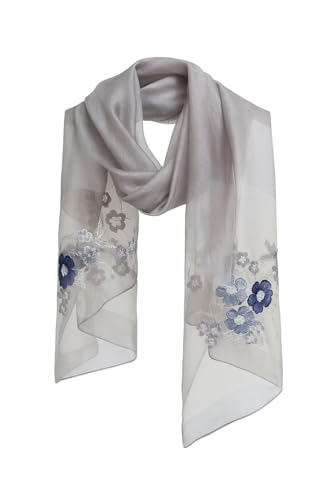 Jeelow Silk Blend Floral Fashion Scarf Shawl Wrap Lightweight Sheer For Women Floral Embroidery Wedding Party Prom - color: Petal Misty Grey