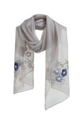 Jeelow Silk Blend Floral Fashion Scarf Shawl Wrap Lightweight Sheer For Women Floral Embroidery Wedding Party Prom - color: Petal Misty Grey