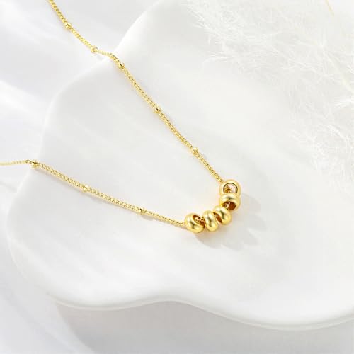 M MOOHAM Gold Necklace for Women Non Tarnish - Dainty 14K Gold Plated Beaded Chain Small Pendant Necklaces Simple Pearl Circle Beads Teardrop Pendant Necklace for Women Trendy Jewelry Gifts - color: Beads Pendant