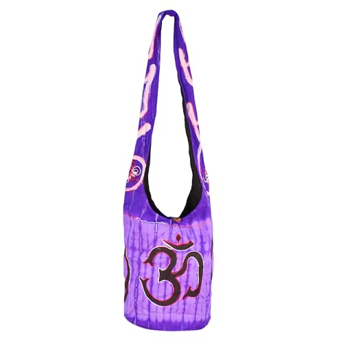 Mandala Crafts Hippie Bag, Large Boho Hobo Purse for Women, Crossbody Shoulder Sling Bags for Indie Style Bohemian Accessory - style: Purple Om