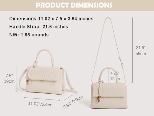 Woven Crossbody Bag for Women, Top Handle Satchel Purse Shoulder Handbag, Woven Handbag - color: White