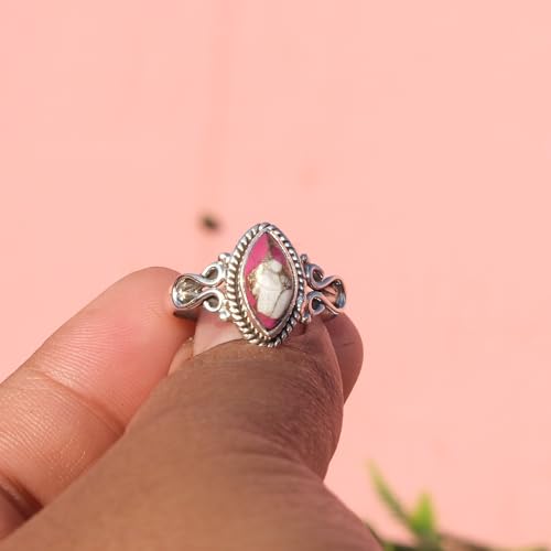 Natural Pink Cotton Candy Turquoise 925 Sterling Silver Handmade Design Boho Promise Ring For Women