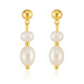 Pearl Earrings for Women, Dainty Wedding Bridal Earrings 14k Gold Plated CZ Pearl Drop Earrings for Women Trendy Hypoallergenic Unique Gold Drop Earrings Fashion Prom Jewelry - color: Gold-F