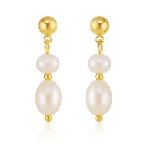 Pearl Earrings for Women, Dainty Wedding Bridal Earrings 14k Gold Plated CZ Pearl Drop Earrings for Women Trendy Hypoallergenic Unique Gold Drop Earrings Fashion Prom Jewelry - color: Gold-F
