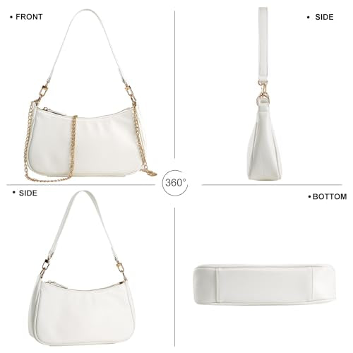 Shoulder Bag for women Crossbody Bags Retro Classic Small Hobo Purse Clutch Tote Handbags with Zipper Closure - color: White
