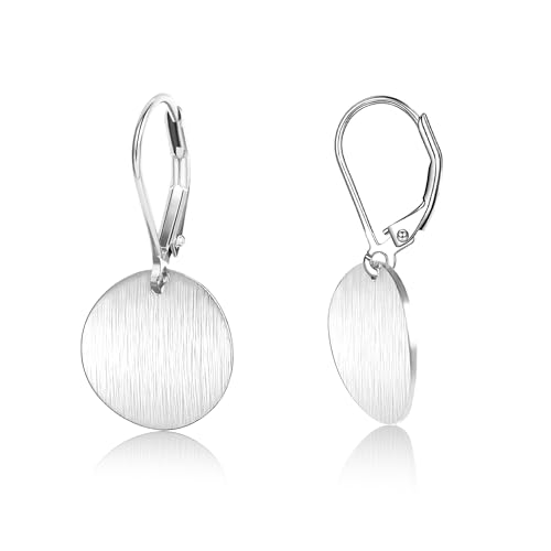 14K Gold Dangle Earrings for Women，Lightweight Circle Disc Coin Geometric Flat Brushed Drop Earrings, Hypoallergenic Leverback Earrings Jewelry - color: A-Silver