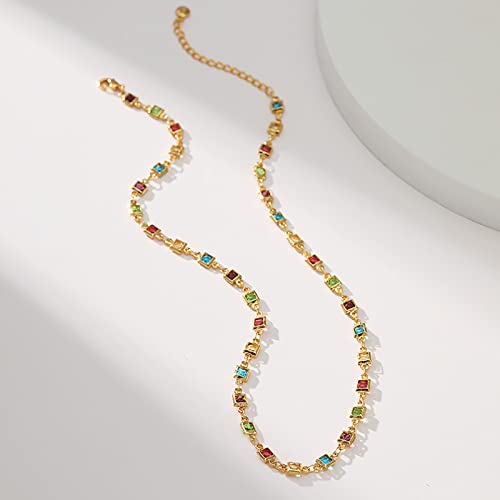 Beaded Choker Necklaces for Women 18k Gold Plated Dainty Gold Choker Necklaces for Women - style: square cz choker