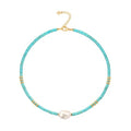 CANEVINKA Bohemian Beaded Choker Necklace 18K Gold Plated Bead Pendant Necklace Vintage Handmade Jewelry for Women - style: pearl pendant